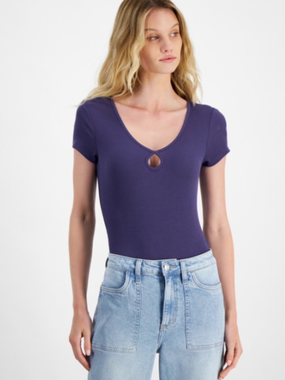 Self Esteem Juniors' Keyhole Ribbed Bodysuit - Deep Cobalt SIZE M NWT